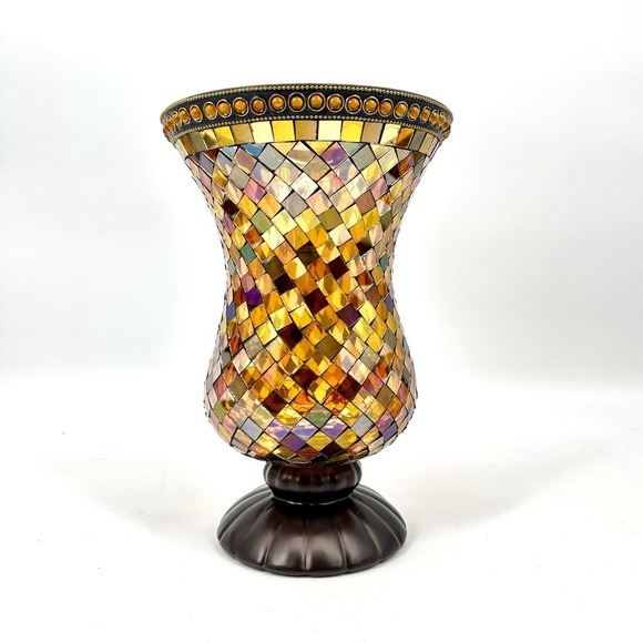 VTG PartyLite Global Fusion Hurricane Mosaic Glass Candle Holder P8366 12" Tall - Picture 3 of 16